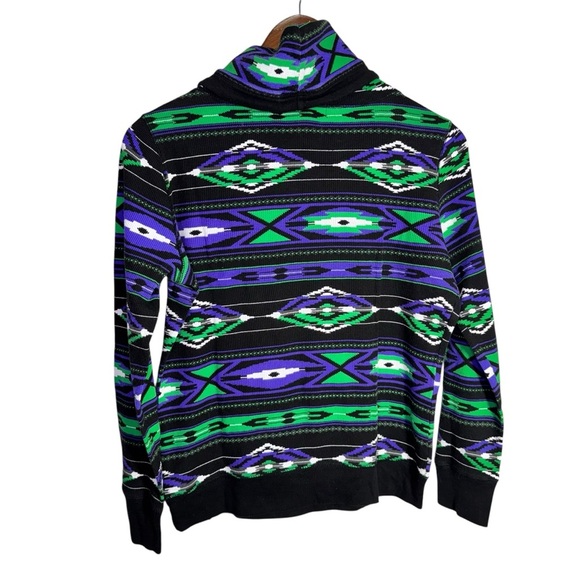 Ralph Lauren Active Thermal Cowl Neck Aztec Shirt Black Purple Green - Picture 2 of 10